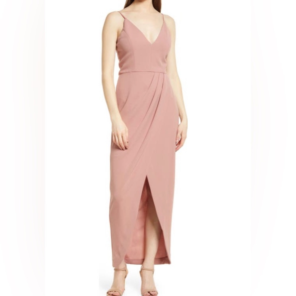 WAYF - The Ines V-Neck Tulip Gown (Color: Dusty Mauve)